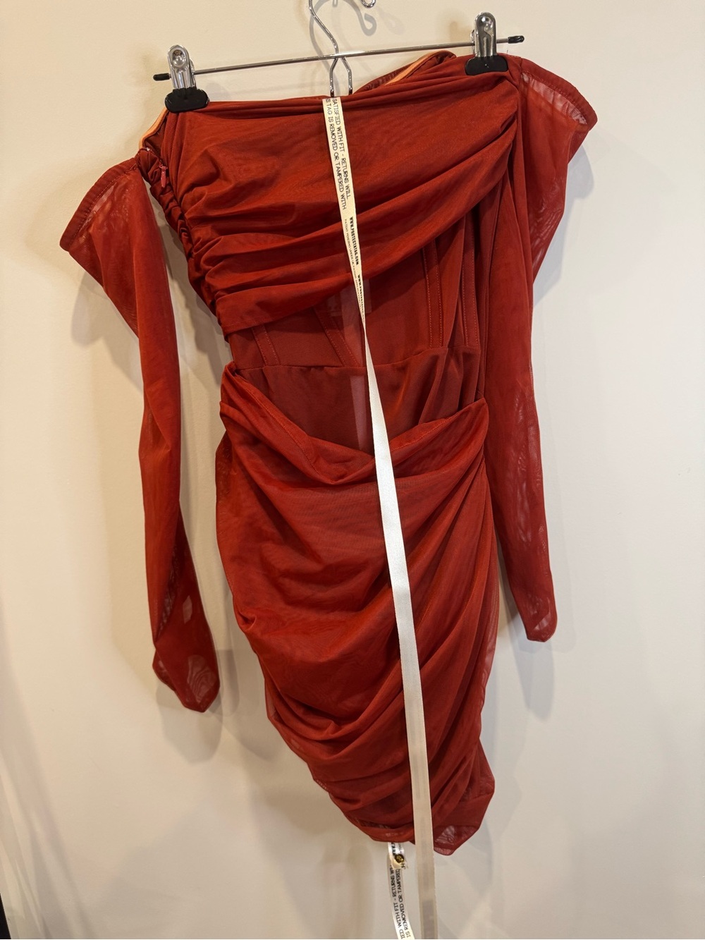 Mistress Rocks Rust Red Ruched Off Shoulder Mini Dress Size Small 0746 - Picture 7 of 13